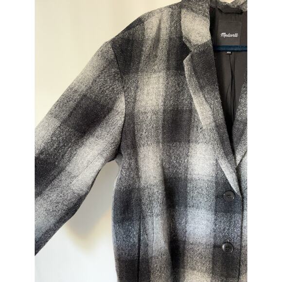 Madewell Dorset Blazer Jacket XL Plaid Check Buffalo Black White Wool Oversized - Picture 10 of 15